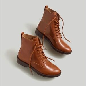 Madewell Evelyn Leather Lace Up Ankle Boots Booties Cognac Brown Womens Size 8